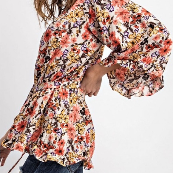 Floral Wrap Blouse With Belt - Picture 3 of 4